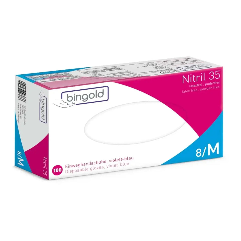 Eine packung bingold nitril 35 einweghandschuhe violettblau latexfrei puderfrei 100 stück