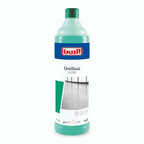 Ein durchscheinende grüne plastikflasche mit passendem verschluss von buzil unibuz g235 wischpflege 1l