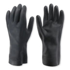 Schwarze chemikalienschutzhandschuhe nova super 75 aus latex mit matter oberfläche und verstärkten handgelenkstreifen