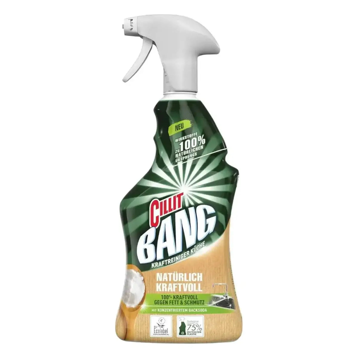 Cillit bang küchenreiniger natürlichkraftvoll spray 750ml grün-beige sprayflasche mit weißem auslöser