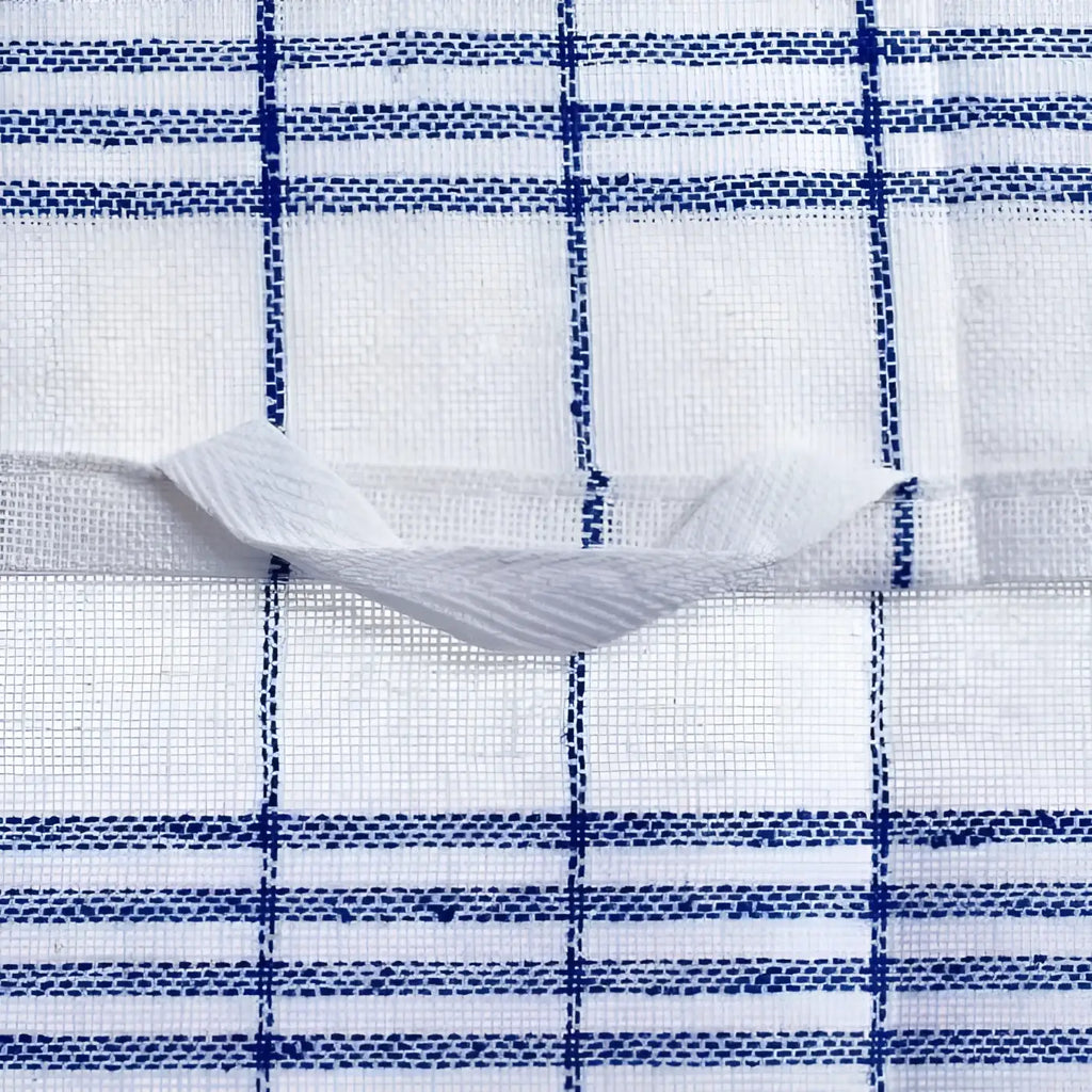 Weiß blau kariertes cotton halbleinen geschirrtuch von floorstar mit gefaltetem rand