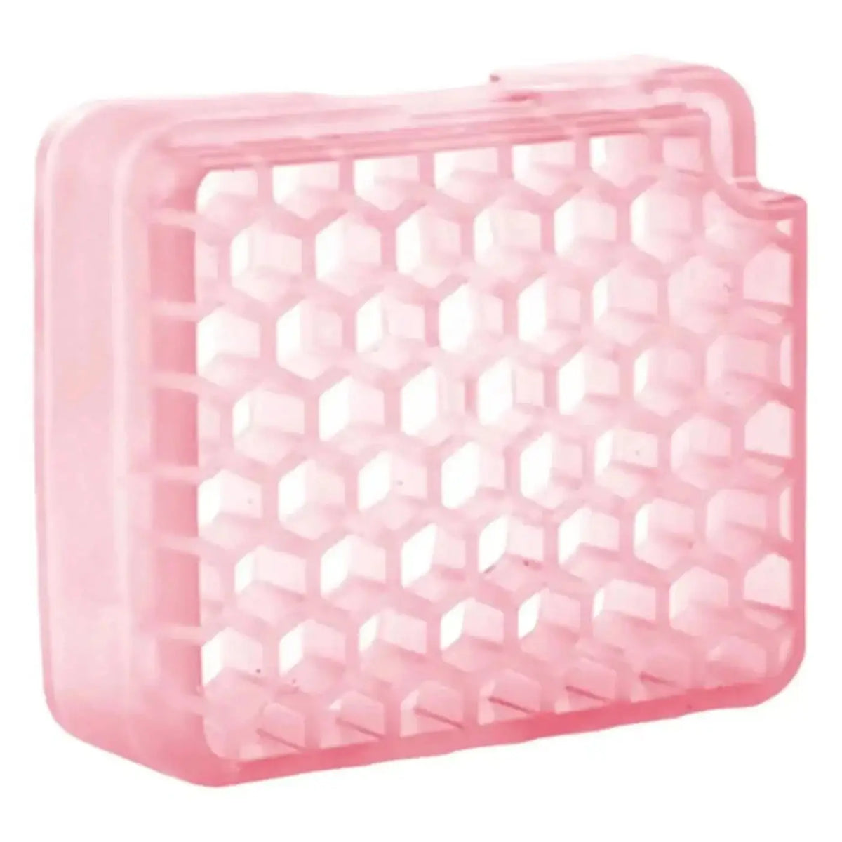 Pink transluzente plastik-waschmittelkapsel mit honigwabenmuster im frepro my fresh 2.0 raumduftprodukt