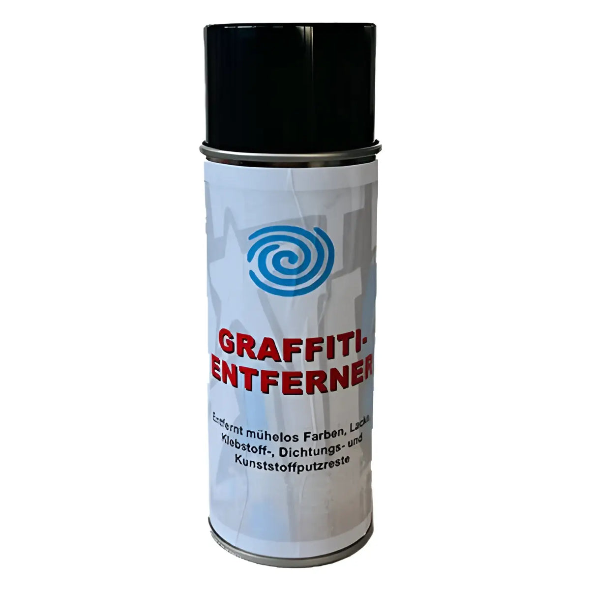 Black spray can with white label and blue red text labeled graffiti entferner heidt & schwarzfeld 400ml