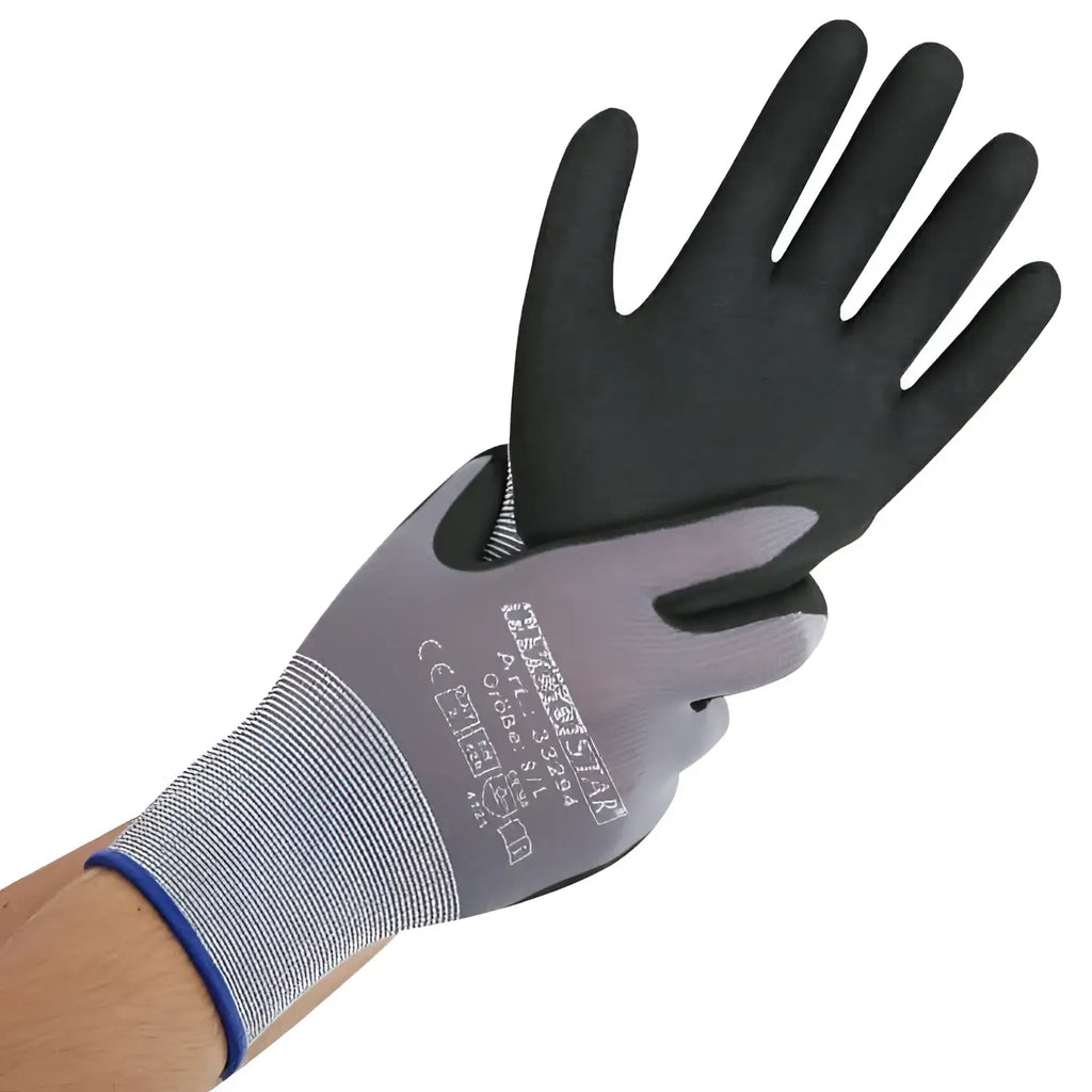 Hygostar arbeitshandschuhe ergo flex 12 paar schwarzer und grauer arbeitshandschuh mit strukturierter griffoberfläche aus strapazierfähigem synthetikmaterial
