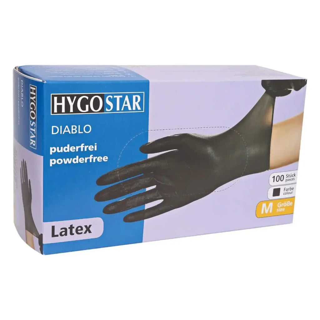 Hygostar latex handschuhe diablo 100 stück schwarze puderfreie latexhandschuhe in hygo star diablo verpackung