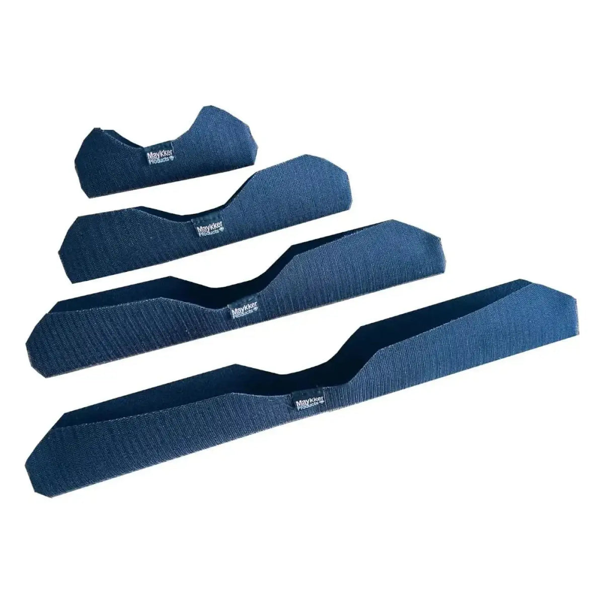 Set aus vier navyblauen stoff klettstreifen mit mayday branding für maykker handysleeve kletthülle