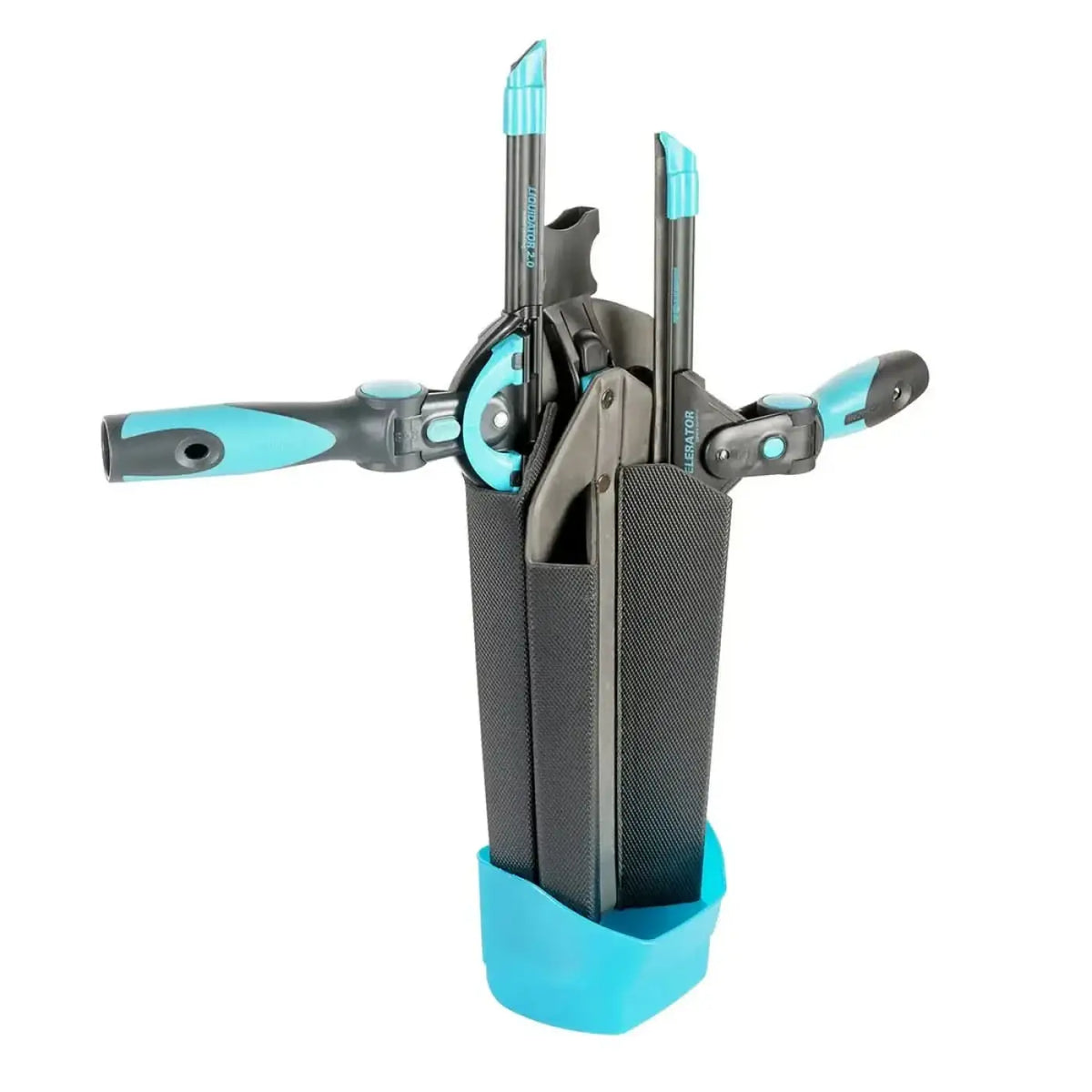 Teal und schwarzes kompaktes werkzeugset moerman drywalker flex köcher mit ergonomischen griffen und netzfuttertasche