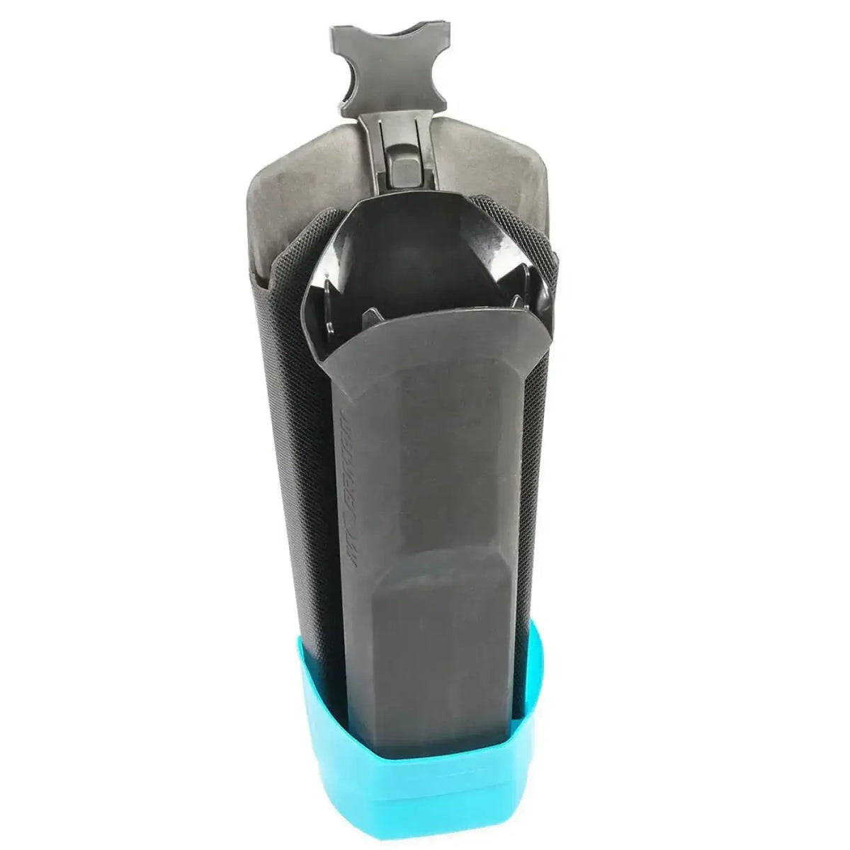 Moerman drywalker flex köcher schwarzer kunststoff fahrradflaschenhalter mit strukturierter griffoberfläche und blauem sockel