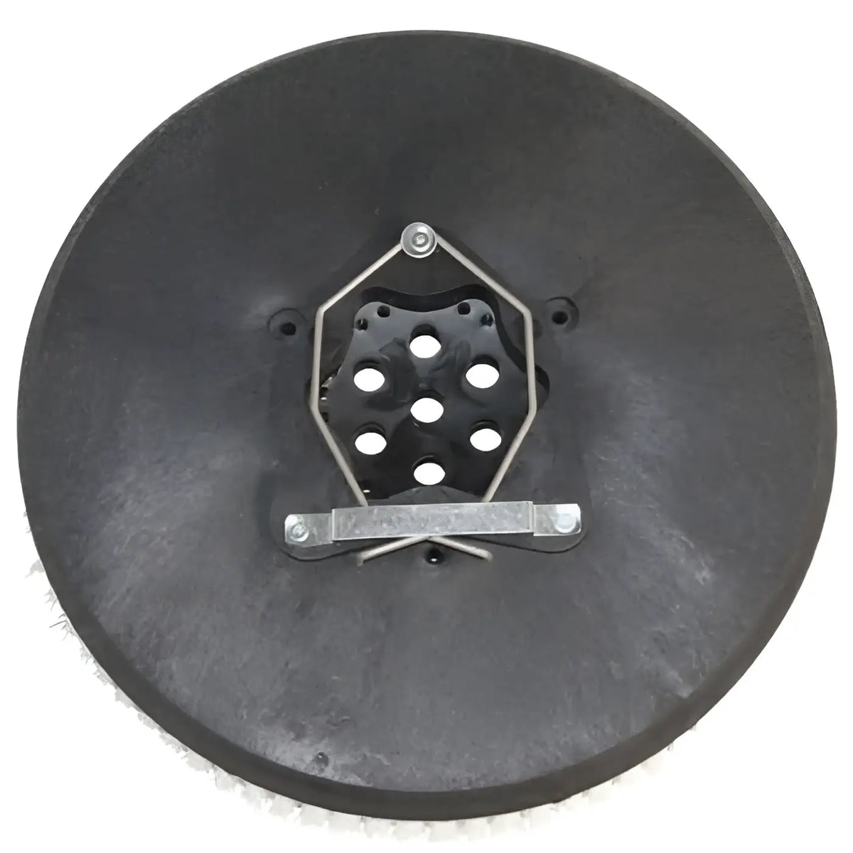 Schrubbteller nylon 16’’ 41cm schwarz runde scheibe mit sechseckigem metallrahmen und zentraler halterung rückseite