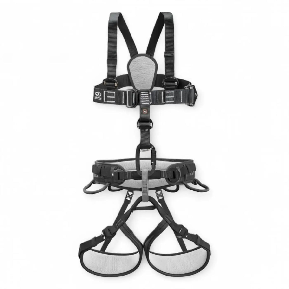 Skylotec air ascent black auffanggurt klettergurt in schwarz und grau mit gepolsterten schultergurten und beinsschlaufen