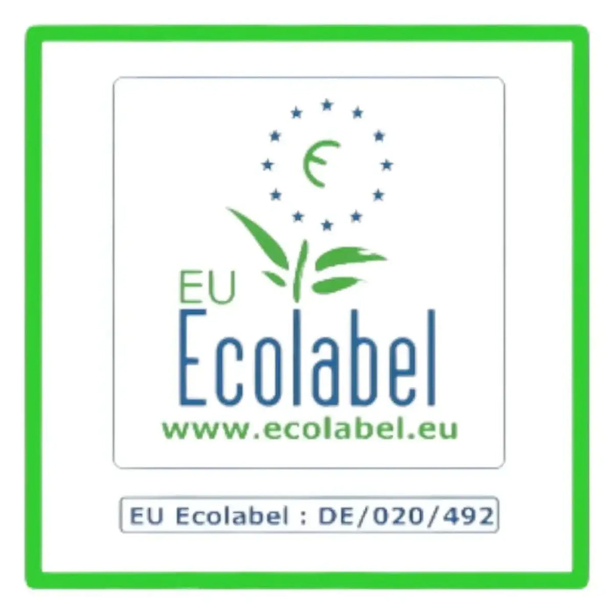 Eu ecolabel zertifizierungslogo mit grünem blatt und blauen sternen auf dem produkt solution glöckner green sanitärreiniger zero