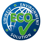 Ökologisches rundlogo mit grünem eco text und globe checkmark für solution glöckner gum ex 40 reifenspurenentferner