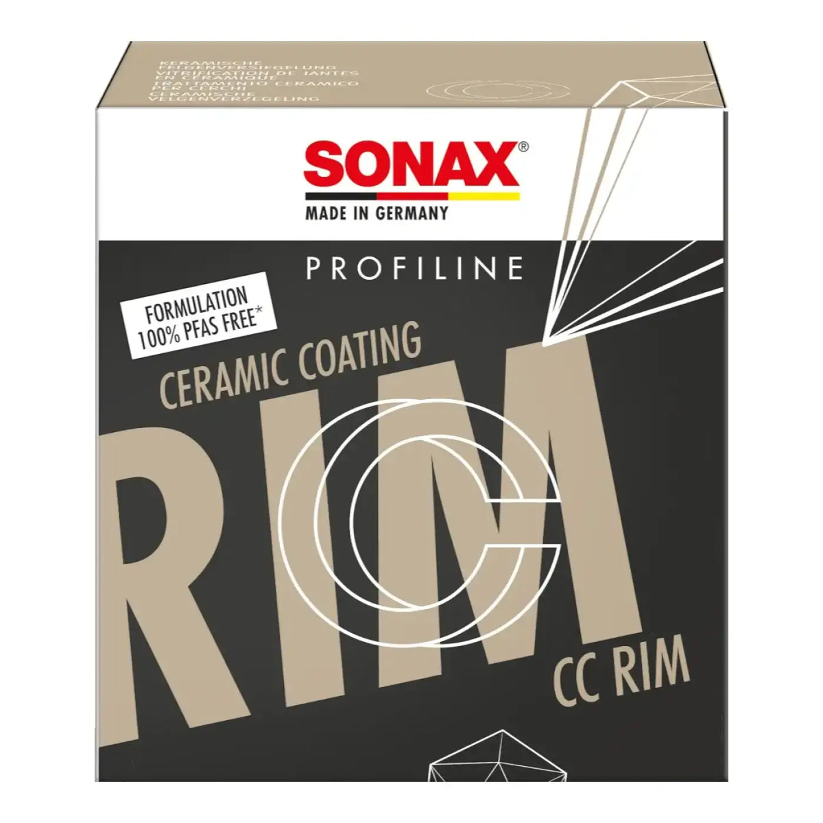 Sonax profiline ceramiccoating cc rim in schwarzer und beiger box mit markanter typografie für felgenbeschichtung