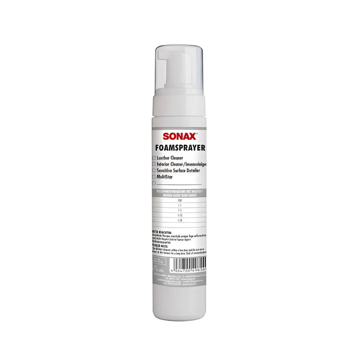Weißes sonax profiline foamsprayer 250ml leere dosierflasche mit klarem pumpspender für lederreiniger