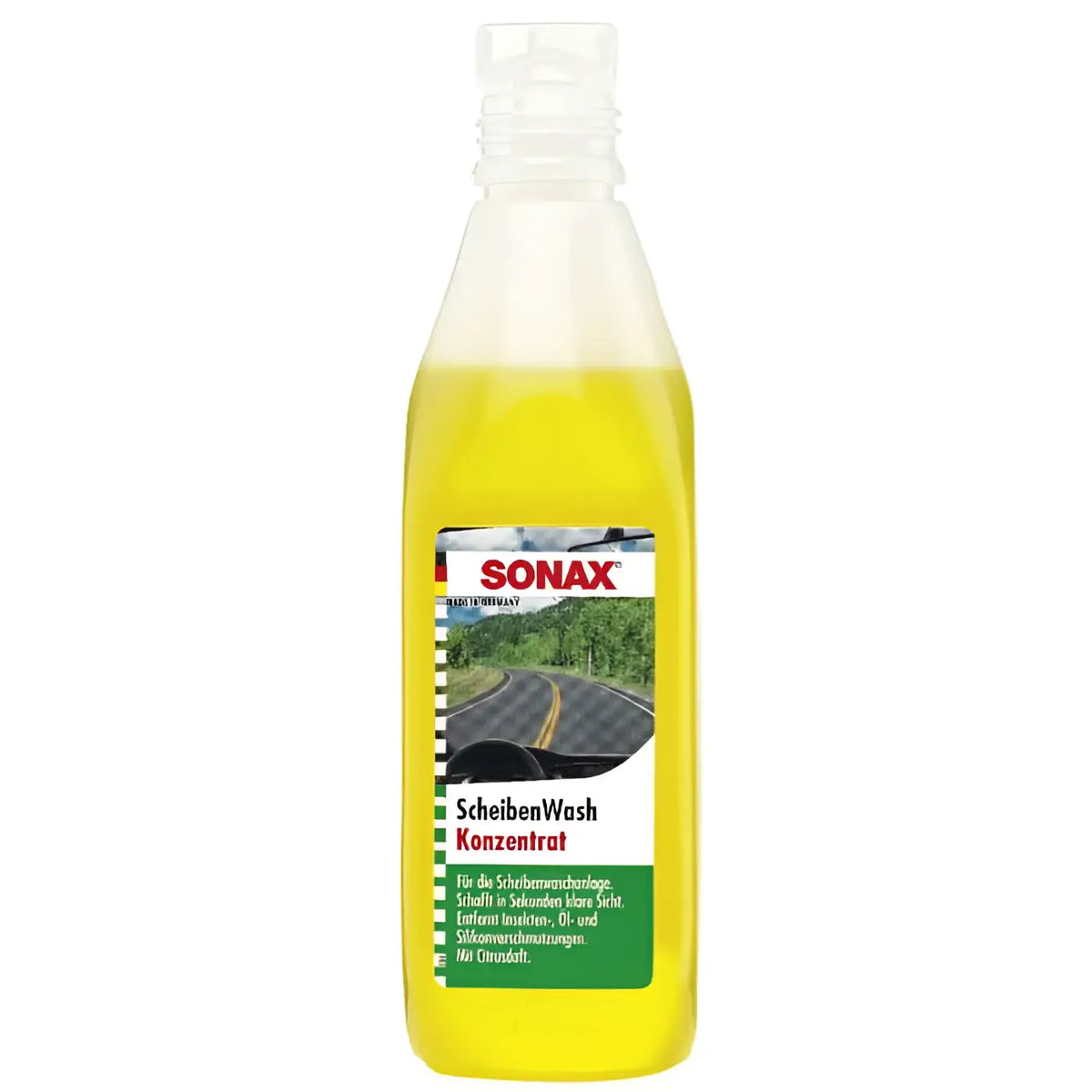Yellow liquid sonax scheibenwash konzentrat citrus 250ml in transparenter plastikflasche für scheibenreinigung