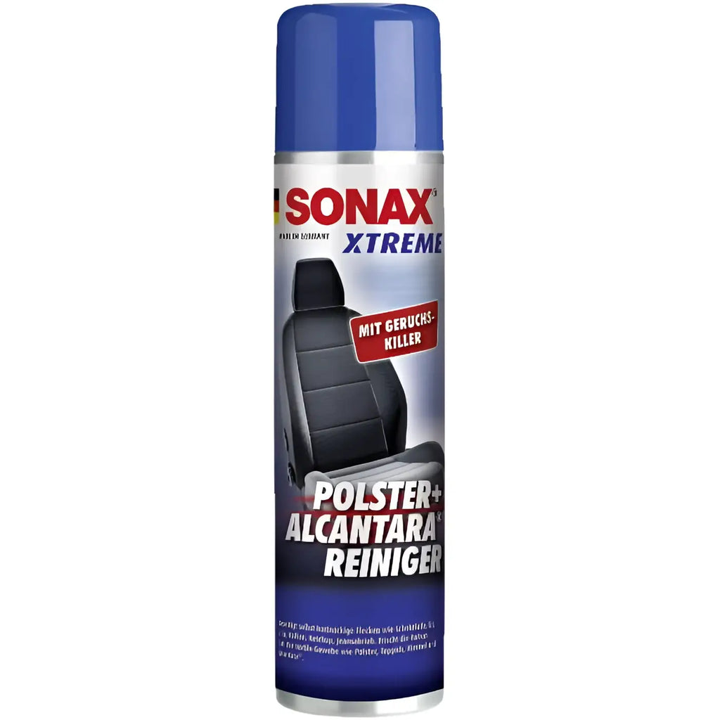 Blaue sonax xtreme spraydose zur reinigung von autopolstern und alcantara 400ml rückseite des produkts