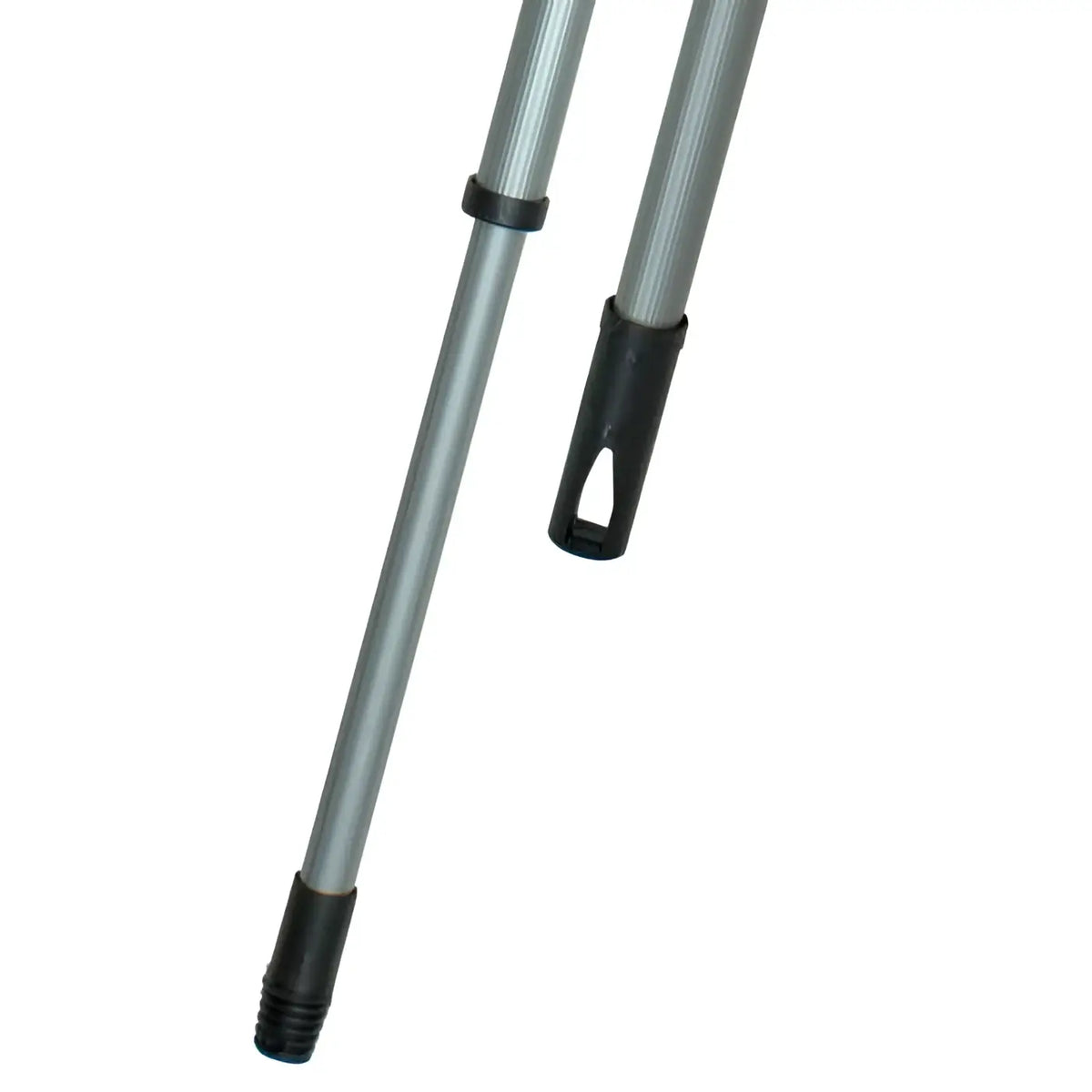 Silberner aluminium teleskopstiel 2x75cm mit italienischem ita gewinde und schwarzen plastik endkappen
