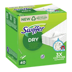 Grüne box swiffer dry microfiber mop nachfüllpackung mit weißen texturierten pads und recyclingfasern