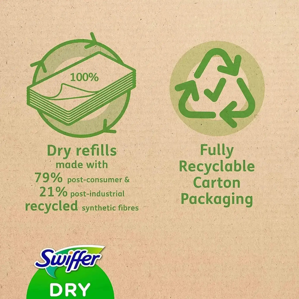 Swiffer sweeper bodentücher 40 stück nachfüllpackung mit trockenen tüchern aus recycelten synthetikfasern in 100% recycelbarer kartonverpackung